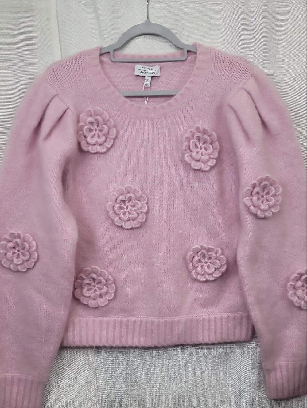 & Other Stories Nwt Rose-Appliqué Knit Jumper Sweater Size Large Mohair/wool - Picture 6 of 11